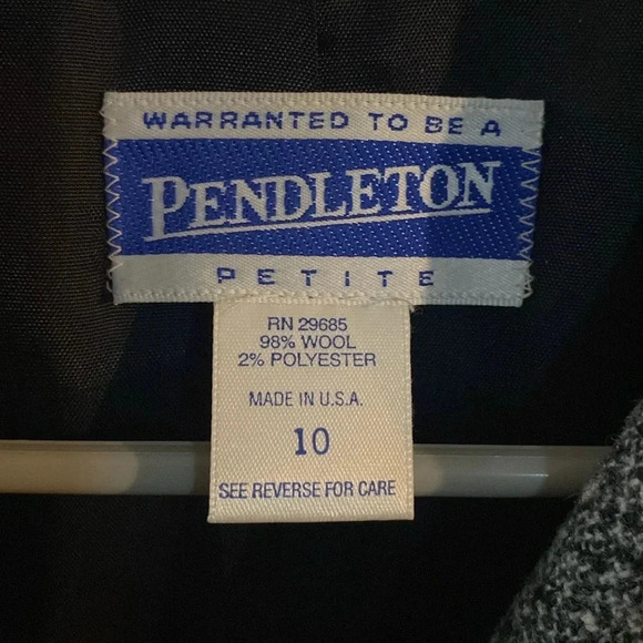 Vintage PENDLETON Black & Gray Wool Tweed Blazer Velvet Collar & Buttons 10P - Picture 5 of 8